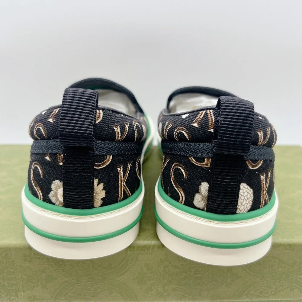 GUCCI Tennis 1977 Sneaker Ken Scott Print Mens Loafer Black White UK 8.5 US 9